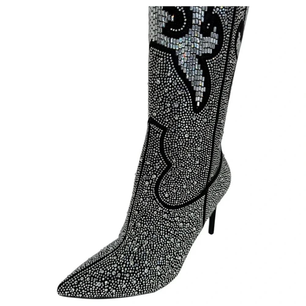 INC Iresa4 Rhinestone Crusted Western Style OTK Heeled Womens Boots Size 6M